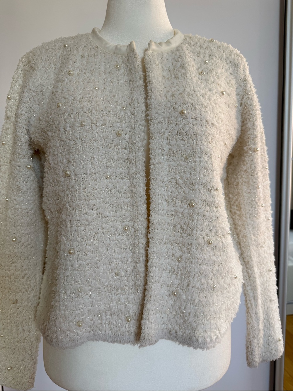 Zara Cream Bouclé Jacket with Metallic Threading